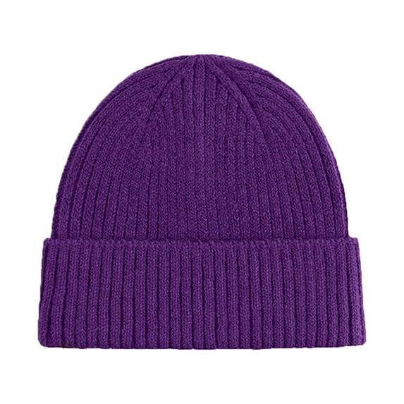 Yigetop Hats for Women Fashionable Hot Soft Yarn Custom Plain Cuff Knit Winter Hat Knit Hats for Women Purple One Size