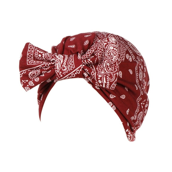 Yigetop Head Wraps for Women, Women Bowknot Muslim Ruffle Cancer Chemo Hat Beanie Beading Turban Head Wrap Cap Turbans for Women Wine One Size