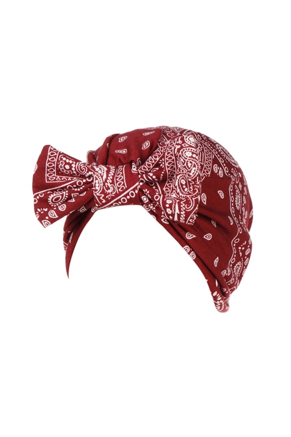 Head Wraps for Women, Women Bowknot Muslim Ruffle Cancer Chemo Hat Beanie Beading Turban Head Wrap Cap Turbans for Women Wine One Size