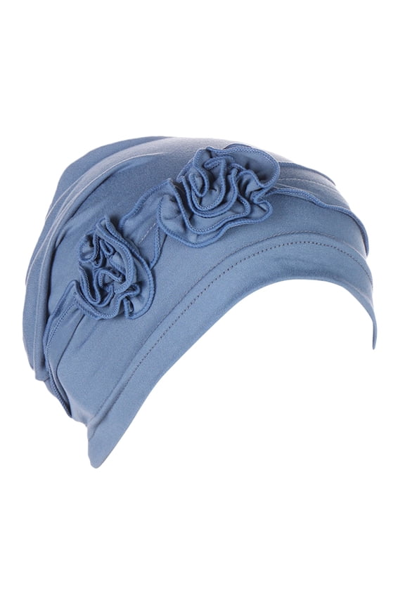 Hijab Cap Flower Head Hat Cap Ethnic Bohemian Floral Hair Cover Wrap Turban Headwear Turban Cap Pleated Hat Muslim Head Scarf for Women Blue one Size