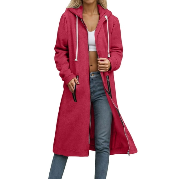 Yigetop Hooded Cardigan for Women, Women's Coat Solid Color Button Long Sleeve Loose Loose Zipper Long Cardigan Coat Zip Up Cardigan Women Hot Pink XL