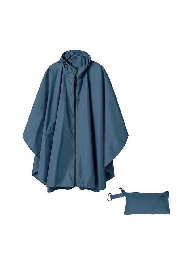 Hot Sale Navy Unisex Solid Color Hooded Zippered Poncho Shawl
