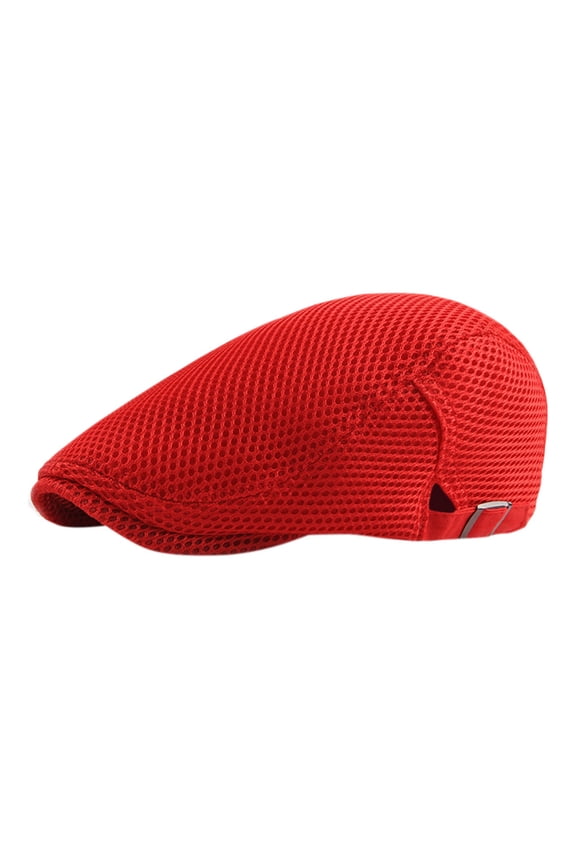Hot Sale Red Men Breathable Mesh Summer Hat Newsboy Beret Ivy Cap Cabbie Flat Cap
