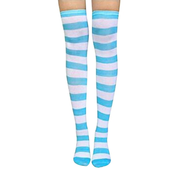 Yigetop Over The Knee Socks for Women Women Knee High Socks Striped Women's Long Socks Harajuku Thigh High Socks for Girls Plus Size Stockings Striped Leggings for Women Blue One Size