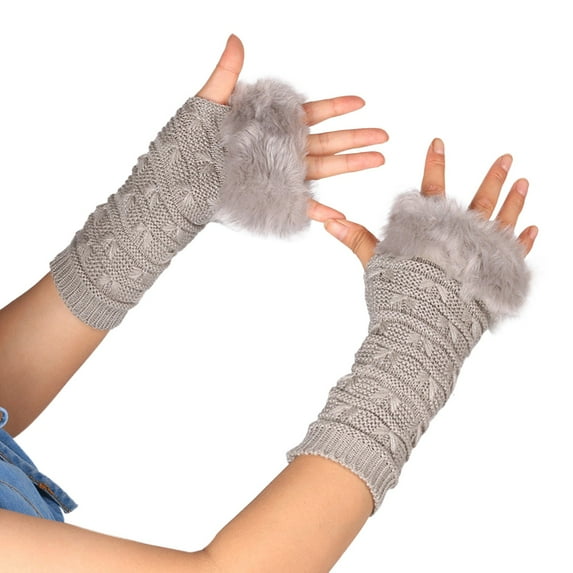 Yigetop Knit Gloves Women's Autumn and Winter Butterfly Pattern Plus Wool Knitting Half Finger Warm Fingerless Gloves for Women B A