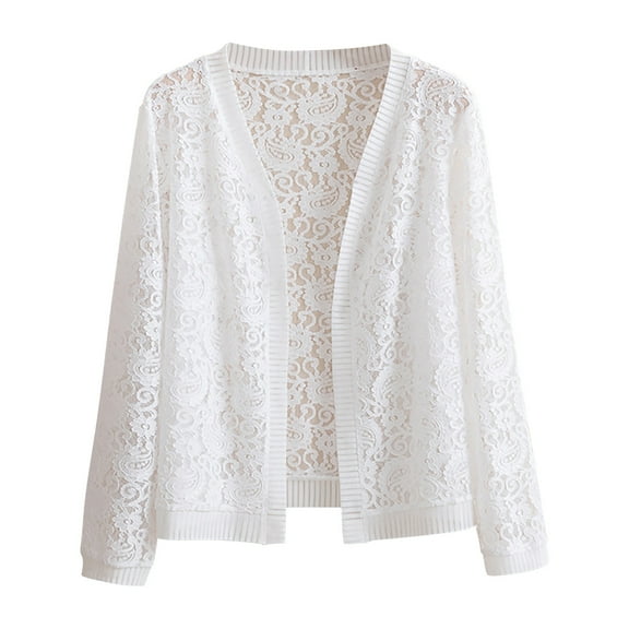 Yigetop Lace Cardigan for Women, Women's Cardigans Autumn Jackets for Women Lightweight Solid Color Beach Lace Side Open Front Casual Thin Cover Up Cardigan Lace Shrugs for Women White 4XL