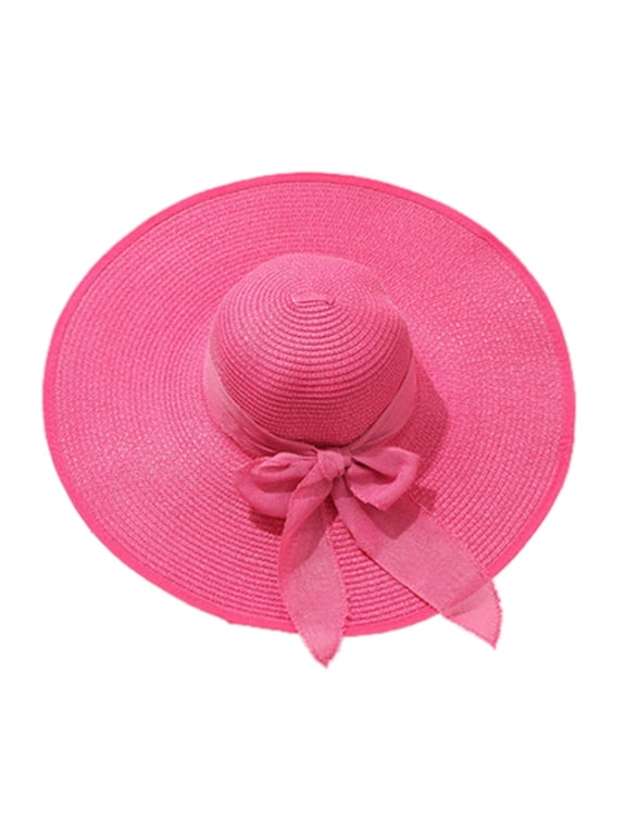 Ladies Hats Cap Wide Women’S Hat Sun Eaves Beach Hat Fisherman Sun Breathable Baseball Caps Straw Hat Hot Pink One Size