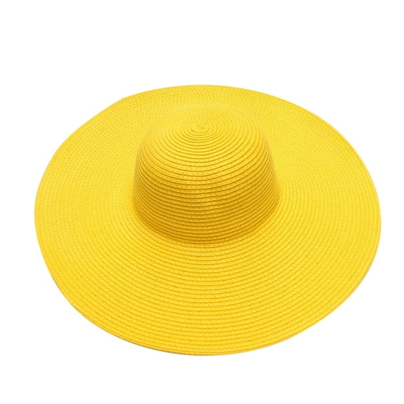 Yigetop Ladies Hats Summer Hats for Women Wide Bongrace Women Straw Beach Hat Little Girl Sun Cap Foldable Ladies Hats Straw Hat Yellow One Size