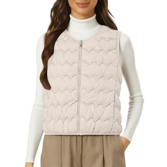 Yigetop Ladies Vests, Women's Lightweight Single Breasted Cotton Vest Autumn and Winter Short Wavy Jacket Vest Lightweight Vests for Women Beige S