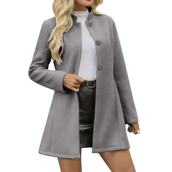 Yigetop Ladies Winter Coats Women's Winter Overcoat Mid Long Stand Collar Casual Single Breasted Coat Outerwear Open Front Overcoat Fall Coats for Women 2025 Grey S