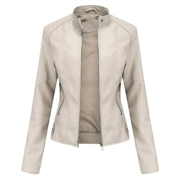 Yigetop Leather Jacket Women Womens Leather Jacket Long Sleeve Leather Coats Motorcycle Outwear Jackets Suede Jacket Women Beige 5XL