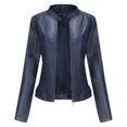 thumbnail image 1 of Yigetop Leather Jacket Women Womens Leather Jacket Long Sleeve Leather Coats Motorcycle Outwear Jackets Suede Jacket Women Dark Blue 3XL, 1 of 1