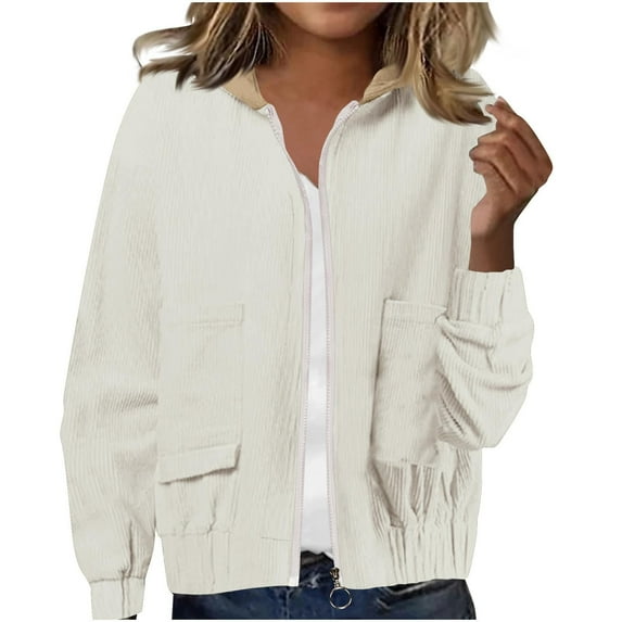 Yigetop Light Jackets for Women, A Solid Color Casual and Fashionable Zipper Jacket for Women That Makes Them Look Younger Womens Jacket Beige L