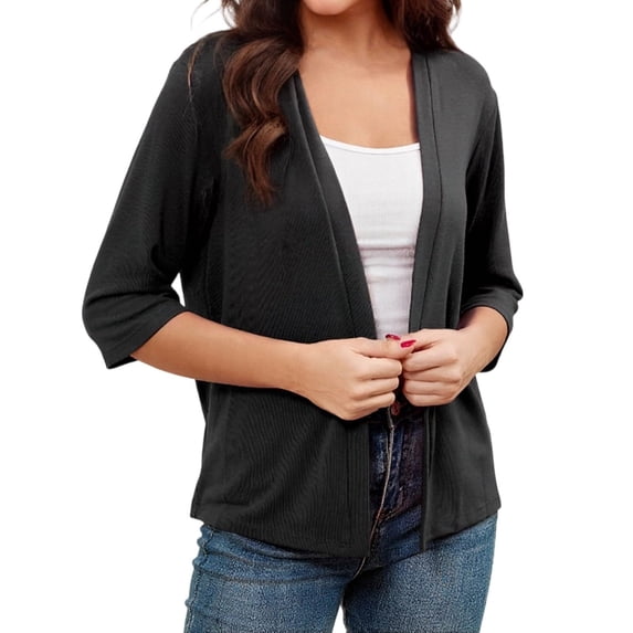 Yigetop Lightweight Cardigans for Women, Women's Solid Color Knitted Jacket Solid Color Cotton Pocket Cardigan Outer Sweater Cardigan Shrugs for Women Black L
