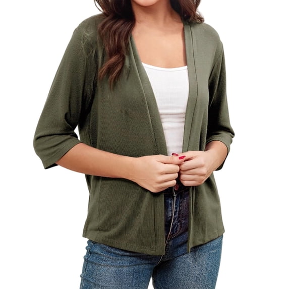 Yigetop Lightweight Cardigans for Women, Women's Solid Color Knitted Jacket Solid Color Cotton Pocket Cardigan Outer Sweater Cardigan Shrugs for Women Blackish Green L