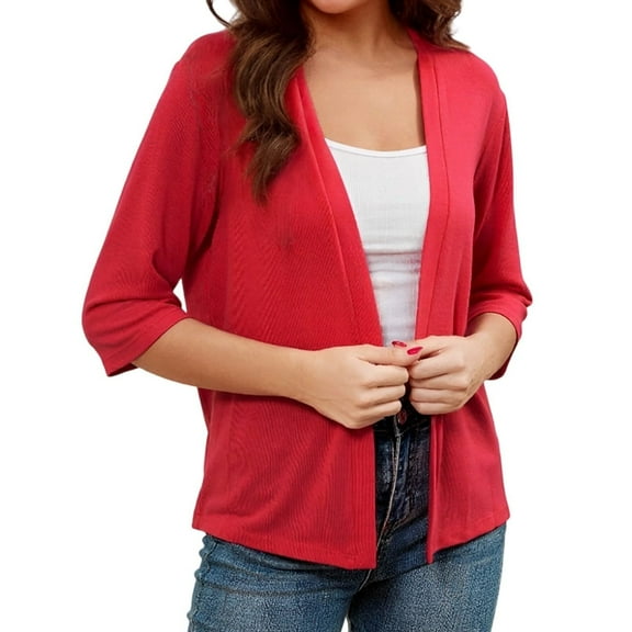Yigetop Lightweight Cardigans for Women, Women's Solid Color Knitted Jacket Solid Color Cotton Pocket Cardigan Outer Sweater Cardigan Shrugs for Women Red XL