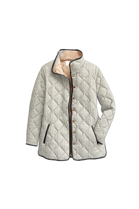 Lightweight Quilted Jackets for Women, Printed Plus Size Women's Winter Quilted Jacket Long Sleeved Button Down Jacket Lightweight Padded Jacket Women's Quilted Lightweight Jackets Grey S