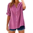 thumbnail image 1 of Yigetop Linen Button Down Shirt Women, Loose Shirt Top Stand Solid Color Sleeve Collar Casual Women's Shirt Women's Shirt Linen Tops for Women Hot Pink L, 1 of 9
