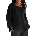 thumbnail image 1 of Yigetop Linen Shirts for Women Linen Shirts for Women 2025 Trendy Long Sleeve Summer Tops Casual Loose Tshirts Basic Tees Women's Linen Shirt Black 5XL, 1 of 5