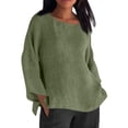 thumbnail image 1 of Yigetop Linen Shirts for Women Linen Shirts for Women 2025 Trendy Long Sleeve Summer Tops Casual Loose Tshirts Basic Tees Women's Linen Shirt Green1 S, 1 of 5
