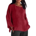 thumbnail image 1 of Yigetop Linen Shirts for Women Linen Shirts for Women 2025 Trendy Long Sleeve Summer Tops Casual Loose Tshirts Basic Tees Women's Linen Shirt Red1 5XL, 1 of 5