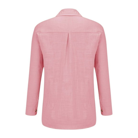 Yigetop Linen Shirts for Women, Ladies Casual Spring Summer Cotton Linen Lapel Tie Pocket Long Sleeve Shirt Button Down Shirts for Women Red L