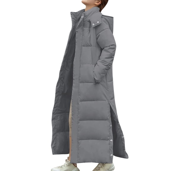 Yigetop Long Puffer Jacket Womens Women's Winter Long Down Parka Jackets Warm Thickened Full Length Down Coats with Zip Quilted Long Jackets for Women Grey 3XL