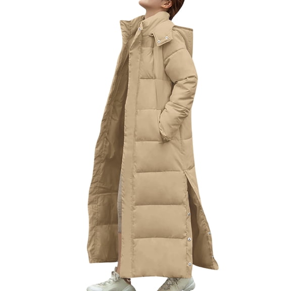 Yigetop Long Puffer Jacket Womens Women's Winter Long Down Parka Jackets Warm Thickened Full Length Down Coats with Zip Quilted Long Jackets for Women Khaki M