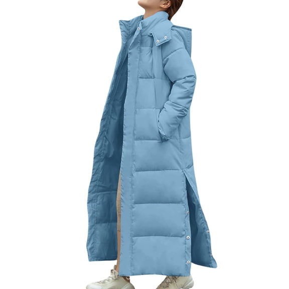 Yigetop Long Puffer Jacket Womens Women's Winter Long Down Parka Jackets Warm Thickened Full Length Down Coats with Zip Quilted Long Jackets for Women Sky Blue M