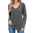 thumbnail image 1 of Yigetop Long Sleeve Casual Tops for Women, Womens T Shirts V Neck Short/Long Sleeve Casual Tops Soft Solid Basic Tee Fall Clothes Dark Gray S, 1 of 5