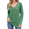 thumbnail image 1 of Yigetop Long Sleeve Casual Tops for Women, Womens T Shirts V Neck Short/Long Sleeve Casual Tops Soft Solid Basic Tee Fall Clothes Green XL, 1 of 5