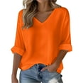 thumbnail image 1 of Yigetop Long Sleeve Shirts for Women, Women Long Sleeve Tops Casual V Neck Tshirts Basics Tee 2025 Fall Trendy Clothes Womens Long Sleeve T Shirts orange M, 1 of 6
