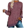 thumbnail image 1 of Yigetop Long Sleeve Shirts for Women Women's Clothing Long Sleeve Round Neck Split Top Loose Casual Pullover Top Shirt Womens Long Sleeve Tops Casual J M, 1 of 7