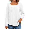 thumbnail image 1 of Yigetop Long Sleeve Tops Women's Button Down Blouse with Eyelet Embroidery Long Sleeve V Neck T Shirt Trendy Spring Casual Pullover Loose Tops Eyelet Tops for Women White M, 1 of 3