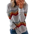 thumbnail image 1 of Yigetop Long Sleeve Tops Women's Casual Long Sleeve Stripe Print Color Matching T Shirt Slim Top Women's Casual Long Sleeve Shirts Grey XL, 1 of 2