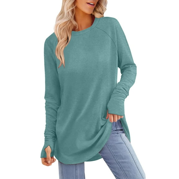 Yigetop Long Sleeve Tunic Tops for Women Womens Shirts Casual Crewneck Pullovers Long Sleeve Thumb Hole Shirts Tunic Tops Tees Womens Tunic Tops for Leggings Mint Green, M