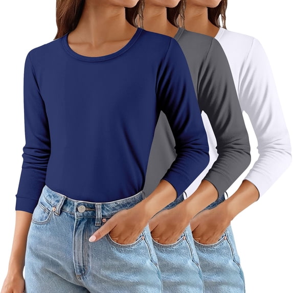 Yigetop Long Sleeve Undershirt for Women, Women's Long Sleeve Basic Shirts for Women Stretch Tight Fitted Thermal Shirts Fashion Tops 3 Pack Womens Long Sleeve T Shirts Purple L