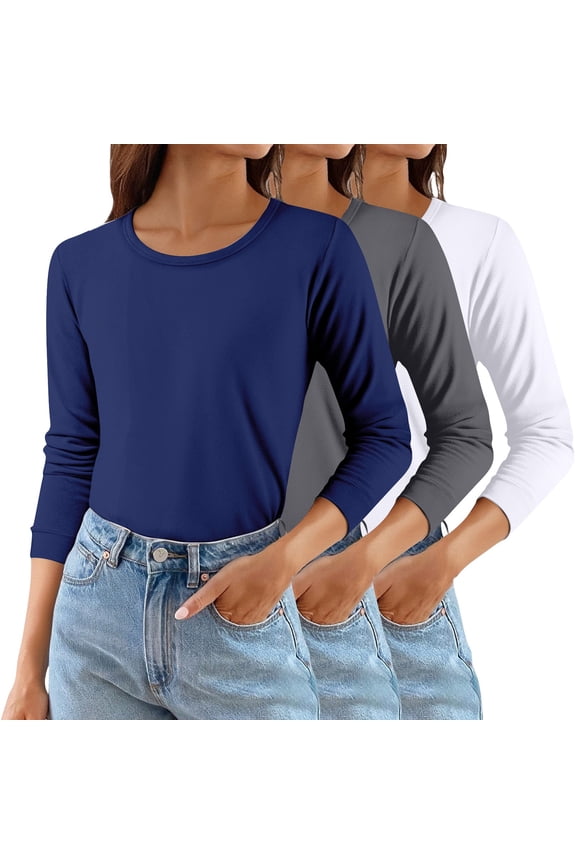 Long Sleeve Undershirt for Women, Women's Long Sleeve Basic Shirts for Women Stretch Tight Fitted Thermal Shirts Fashion Tops 3 Pack Womens Long Sleeve T Shirts Purple 3XL
