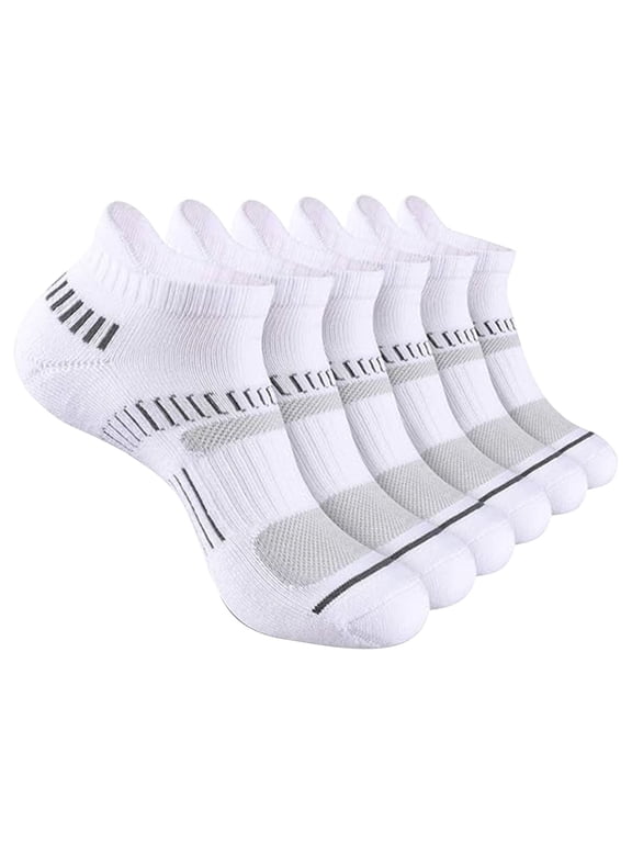 Men's Mesh Athletic Ankle Socks 6 Pack Color Block Striped Low Cut Socks Breathable Moisture Wicking Running Sports Socks White