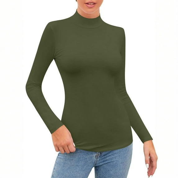 Yigetop Mock Neck Long Sleeve Tops for Women, Women’S Long Sleeve Sleeveless Mock Turtle Neck Tops Basic Stretchy Underwear Layer Tee Shirts Under Shirts for Women Green L