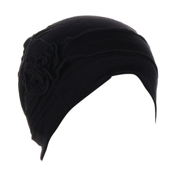 Yigetop Modal Hijab Women Splicing Model Hat Beading Hat Muslim Ruffle Cancer Chemo Hat Wrap Cap Muslim Head Scarf for Women Black S