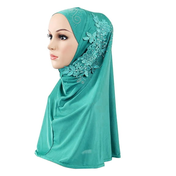 Yigetop Muslim Scarf for Women, Hijab Double Loop Slip on Scarf Pull Over Crepe Convenient Shawl Headscarf Hijab Scarf for Women Blue One Size