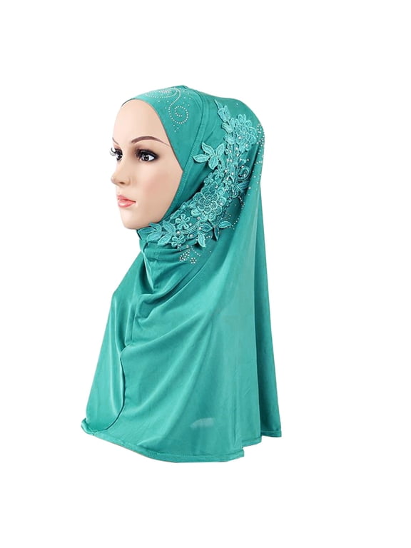 Muslim Scarf for Women, Hijab Double Loop Slip on Scarf Pull Over Crepe Convenient Shawl Headscarf Hijab Scarf for Women Blue One Size
