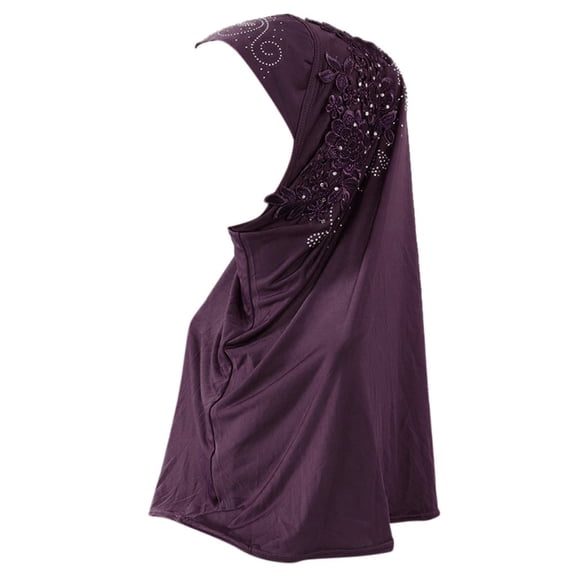 Yigetop Muslim Scarf for Women, Hijab Double Loop Slip on Scarf Pull Over Crepe Convenient Shawl Headscarf Hijab Scarf for Women Purple One Size