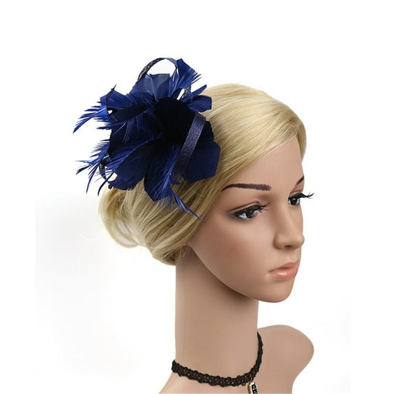 Yigetop Navy Feather Fascinators Womens Flower Derby Hat for Cocktail Ball Wedding Headband Hot Sale Hairband