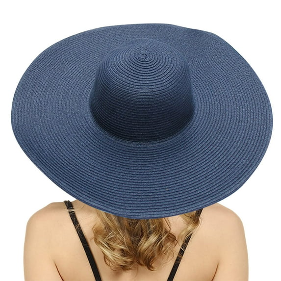 Yigetop Navy Summer Hats for Women Wide Bongrace Women Straw Beach Hat Little Girl Sun Cap Foldable Ladies Hats Hot Sale Hat