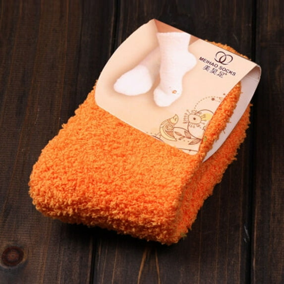 Yigetop Orange Home Women Girls Soft Bed Floor Socks Fluffy Warm Winter Pure Color Hot Sale Sock