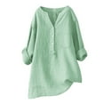thumbnail image 1 of Yigetop Oversized Button Down Shirts for Women, Women's Solid Color Stand Up Collar Cotton Long Sleeved Shirt Blouse Casual Tops for Women Mint Green 2XL, 1 of 2
