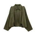 thumbnail image 1 of Yigetop Oversized Jacket, Women's Stylish Oversized Suede Effect Jacket with Shoulder Collared Neck Zip Up Coat Bomber Jacket Green XS, 1 of 9
