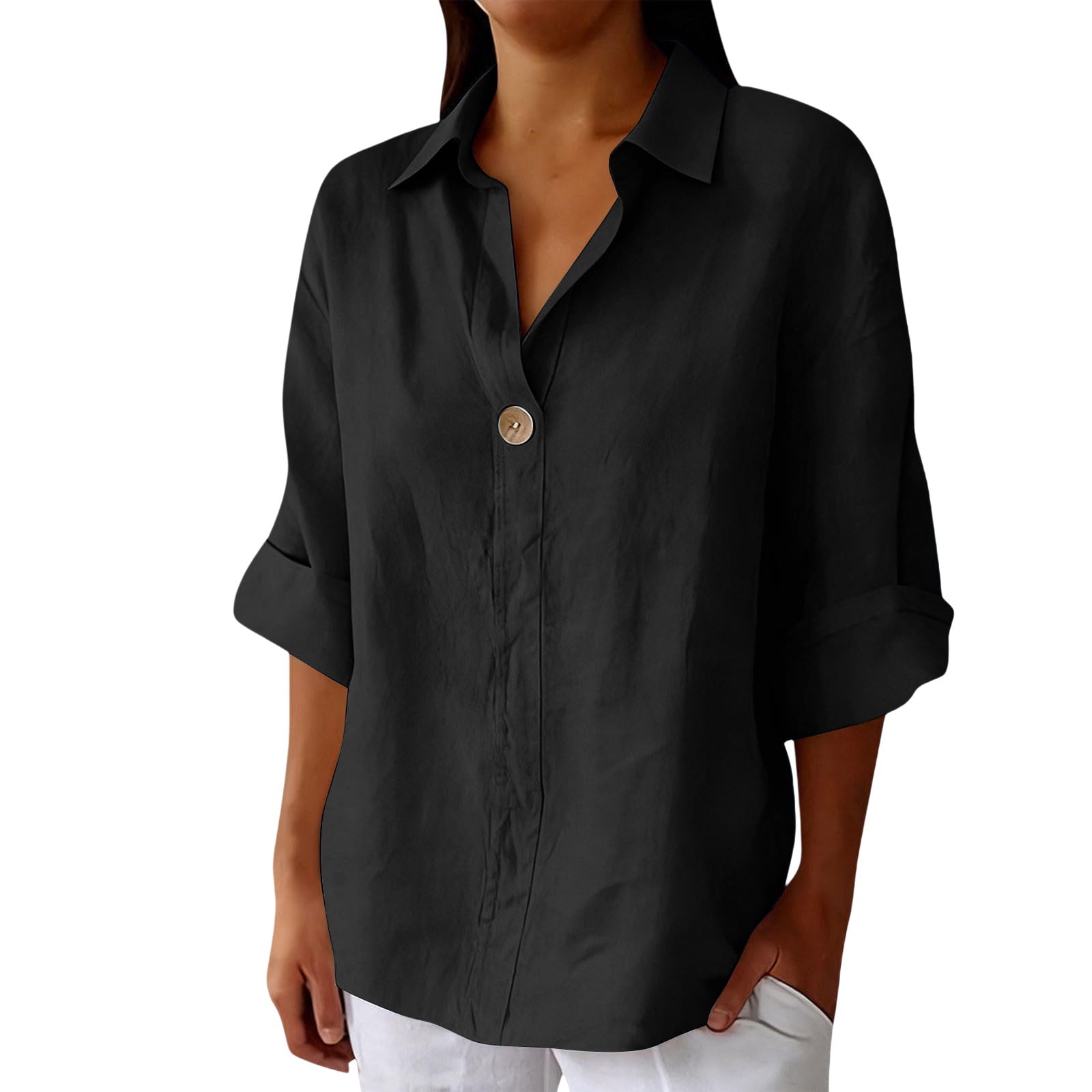 Yigetop Oversized Linen Shirts for Women, Women Button Down Linen ...